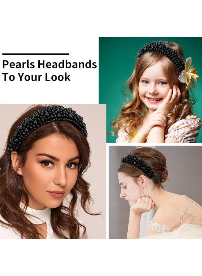 ChicAbode عصابة رأس اللؤلؤة - عصابة رأس واسعة عصابة رأس اللؤلؤة ، إكسسوارات شعر اللؤلؤة العراسية ، عصابات رأس الموضة النسائية ، عصابات رأس اللؤلؤة ، عصابة رأس منفخة لطيفة مع لؤلؤة زائفة لعيد ميلاد (أسود) - Image 5